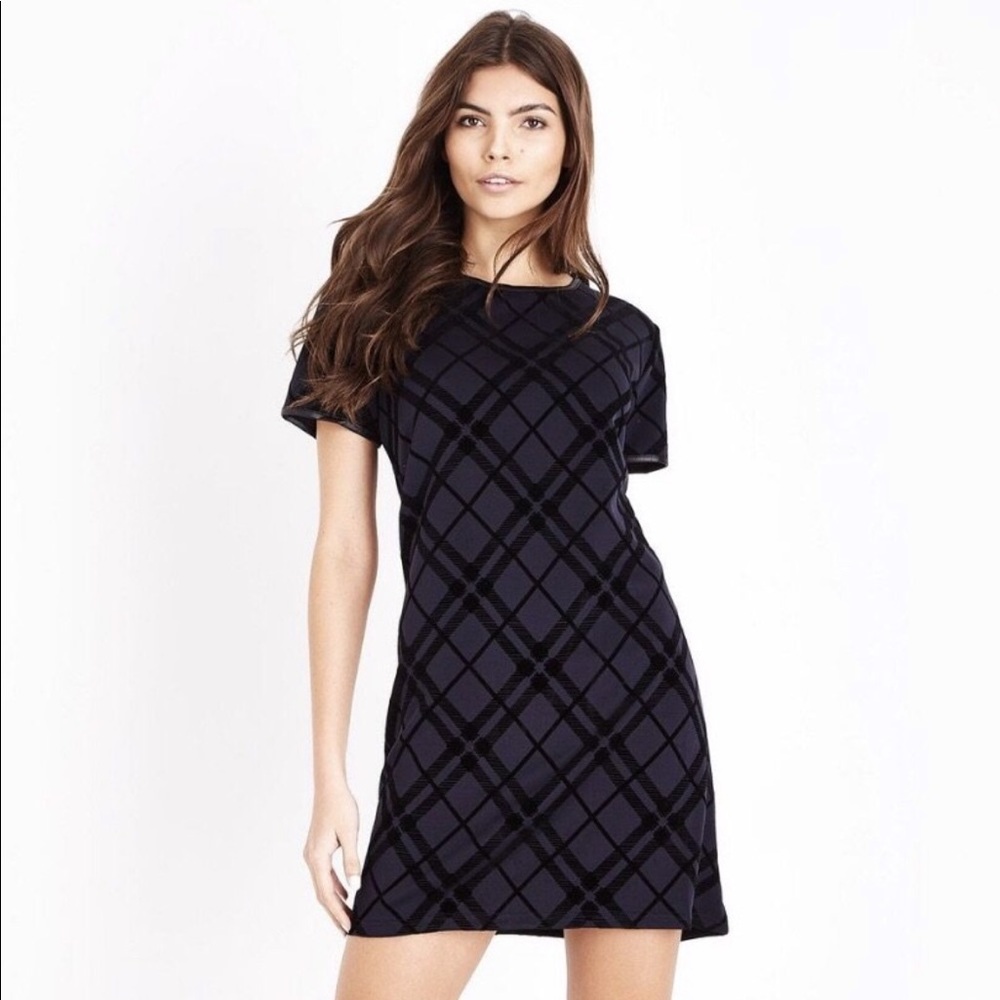 Navy Flocked Geometric Dress